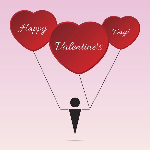 黑色风格化的数字与心气球和文字图片下载