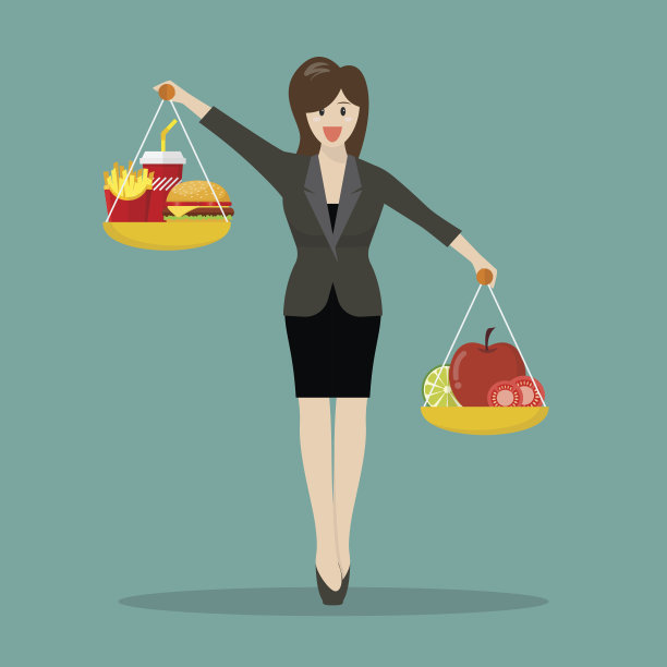 用两磅来平衡垃圾食品和健康食品的女人图片下载