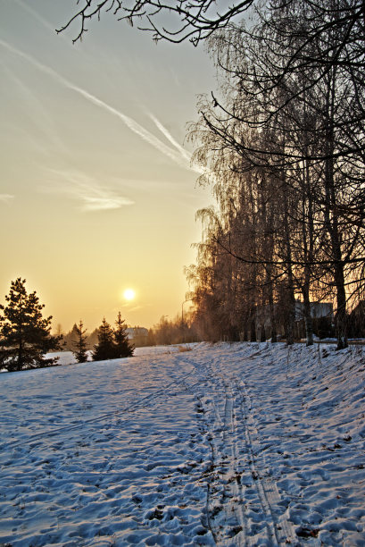 雪景上的日出图片下载