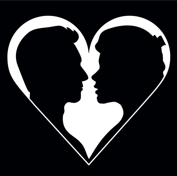 男女情侣爱人脸部轮廓剪影矢量插图图片下载