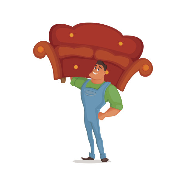 卡通矢量插图。装载机一手拿着沙发图片下载