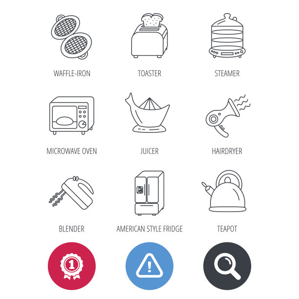 微波炉，茶壶和搅拌机图标。图片下载