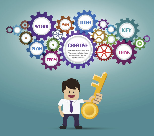 商人拿着钥匙和齿轮图片下载