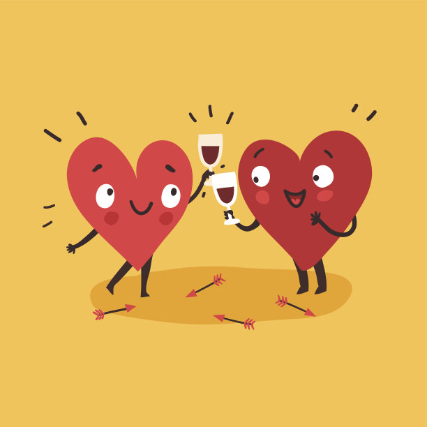 夫妇在爱。两颗快乐的心在爱情中畅饮红色图片下载