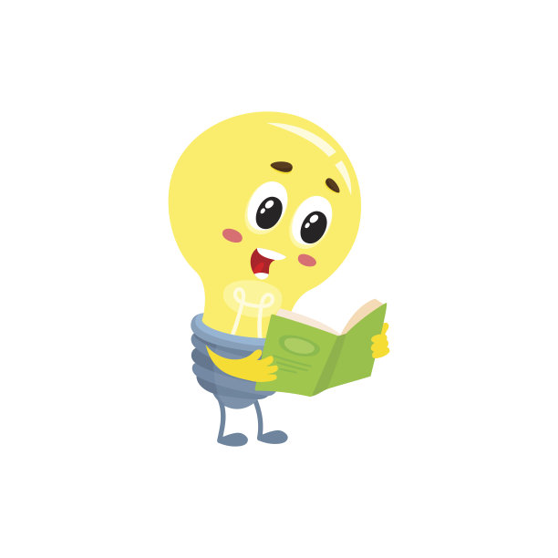 可爱的灯泡字符与滑稽的脸读一本书素材图片