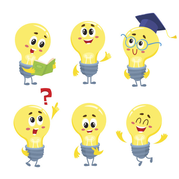 一组可爱和有趣的灯泡角色素材图片