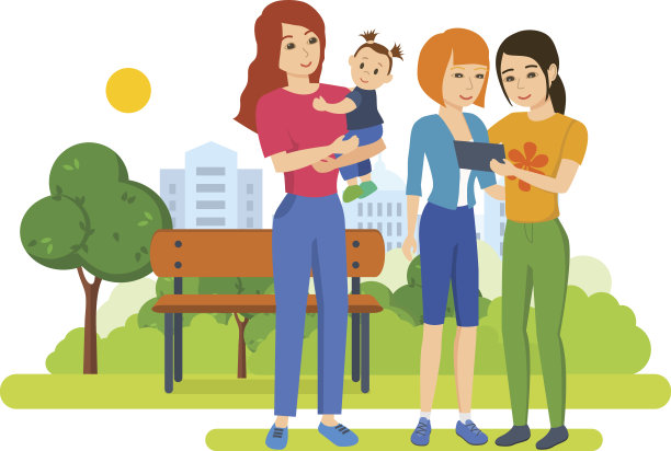 女孩们在平板电脑上看照片，妈妈养着女儿。图片下载