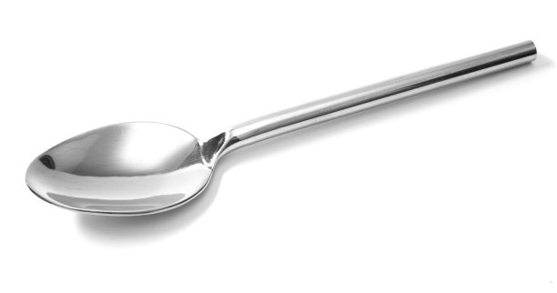 不锈钢光泽的金属厨房勺子孤立在白色的背景图片下载