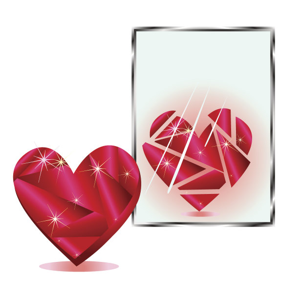 风格化的心是映在镜子碎片上的图片下载