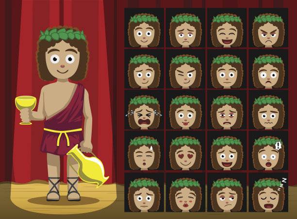 希腊神酒神服装卡通情感面对矢量插图图片下载