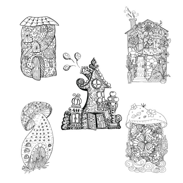 成人涂色书页。单色黑墨插图，矢量图片下载