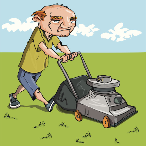 卡通人物在修剪草坪图片下载