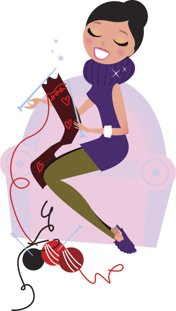 美丽的女人编织手工围巾孤立在白色(复古)图片下载