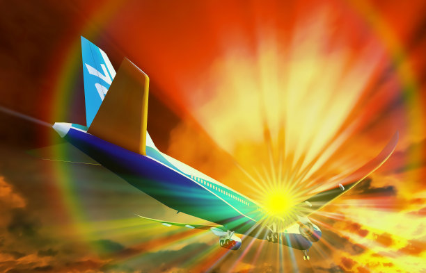 在这个壮观的夜晚，一架客机正在降落图片下载