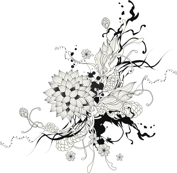 抽象图形与花黑白图片下载