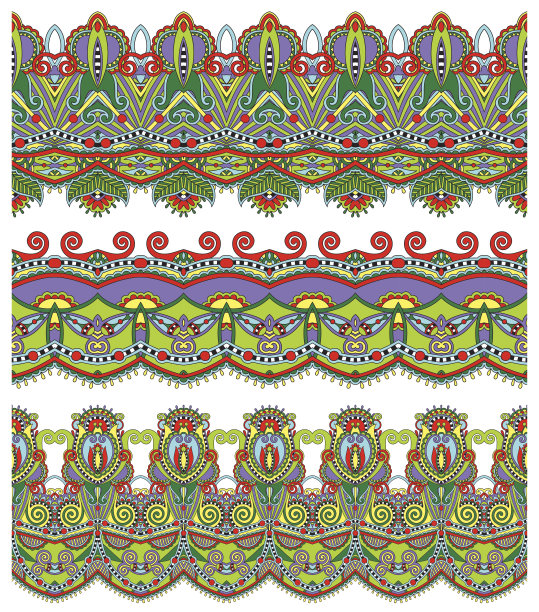 无缝民族花卉佩斯利条纹图案，边界设置，乌克兰图片下载