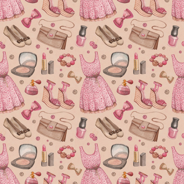 时尚模式与水彩连衣裙和配件素材图片