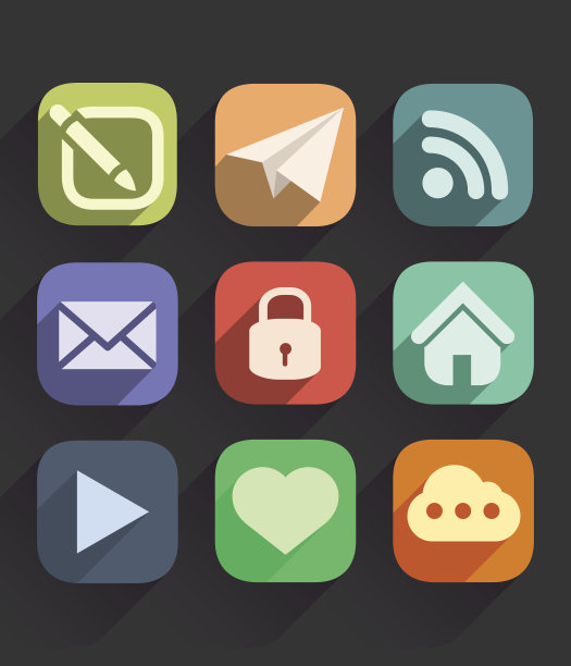 网页和移动应用程序的平面图标集图片下载