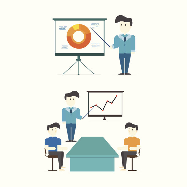 商人用板指点演示，说明矢量。图片下载