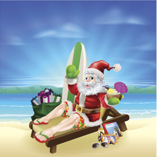 冲浪夏季圣诞老人图片下载