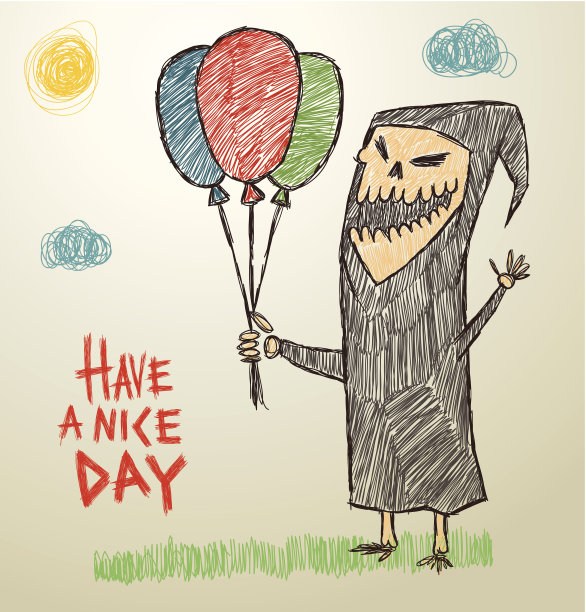 有趣的孩子用气球描绘死亡图片下载