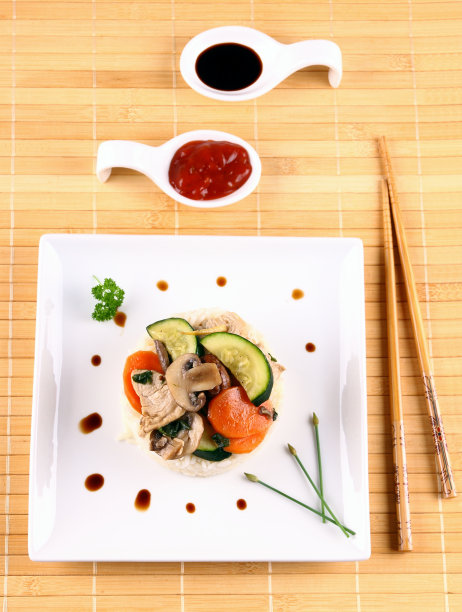 中国的鸡肉和亚洲的蔬菜米饭图片下载