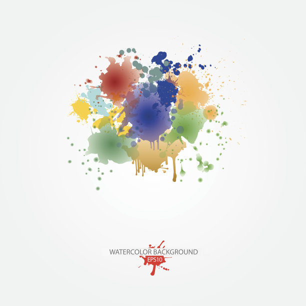 彩色水彩飞溅在白色的背景上图片下载