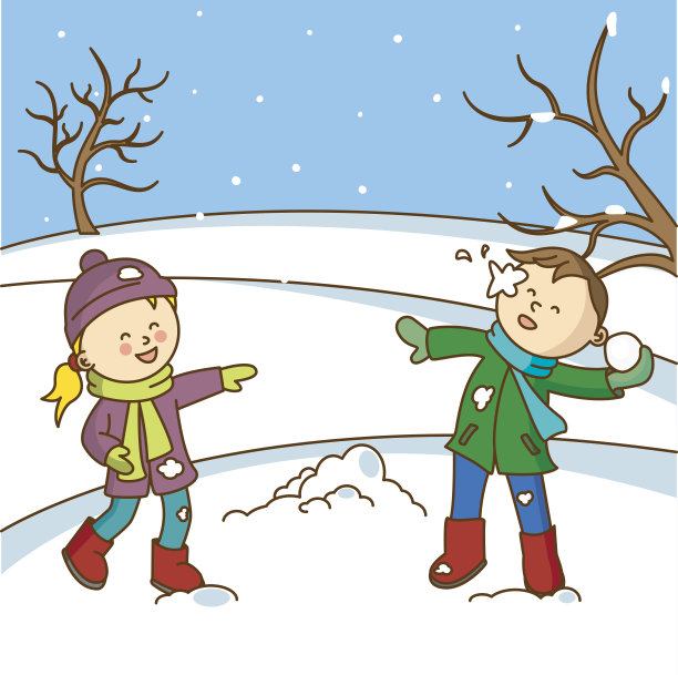 快乐的孩子们玩着扔雪球图片下载