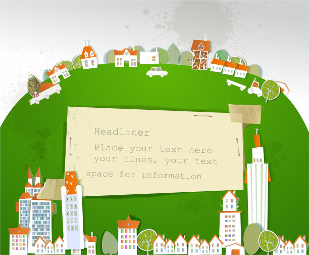 白色的城市在绿色的山丘上用纸贴纸图片下载