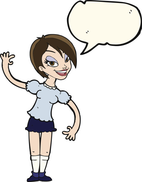 卡通女孩挥舞着语音泡泡图片下载
