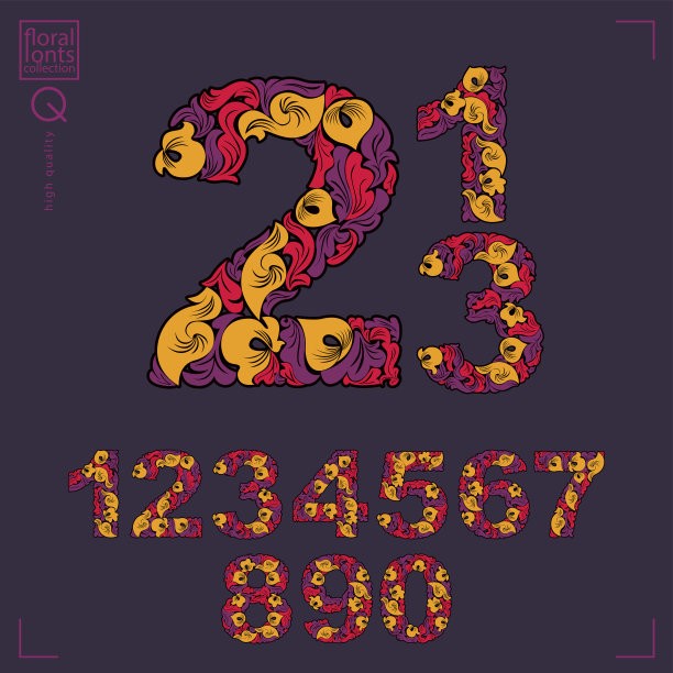 一套美丽的数字装饰草药装饰。矢量计数在花秋天风格。图片下载