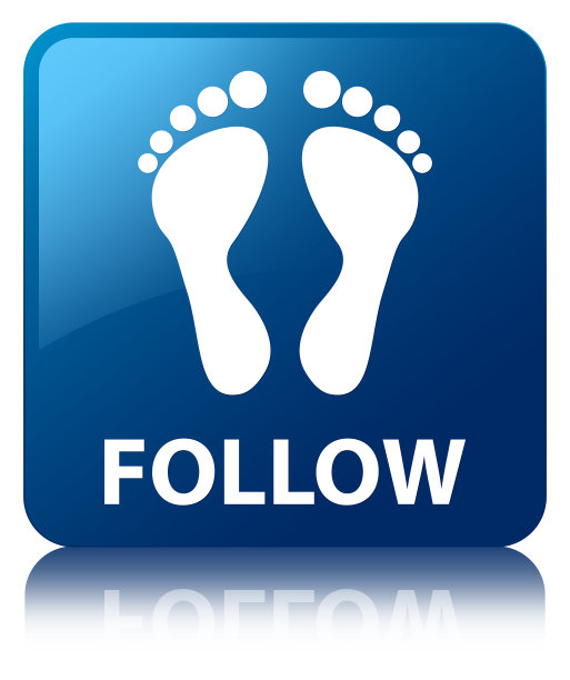 遵循(足迹图标)蓝色方形按钮图片下载
