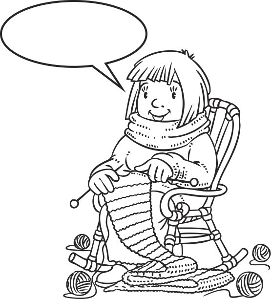 涂色书与有趣的编织妇女。图片下载