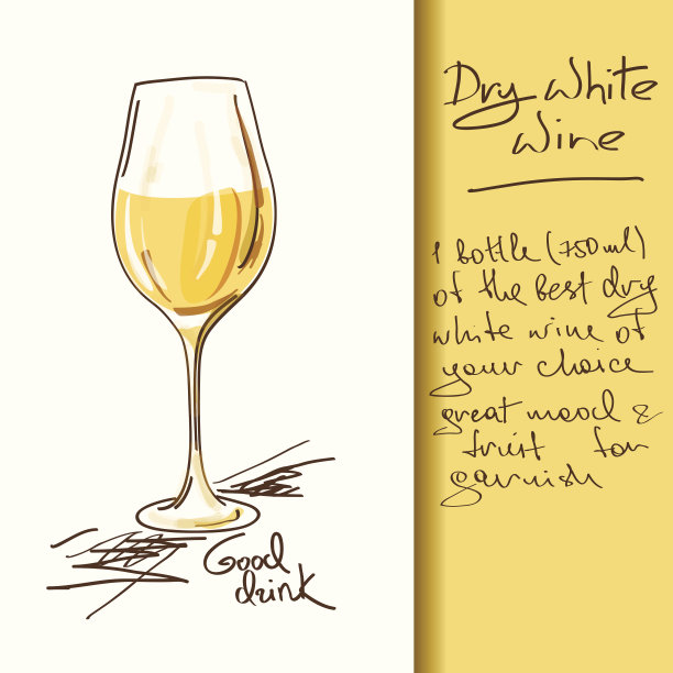 附饮用说明的白葡萄酒插画图片下载