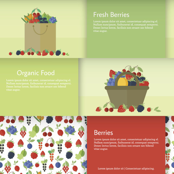 用浆果做成的旗帜或卡片。矢量图图片下载