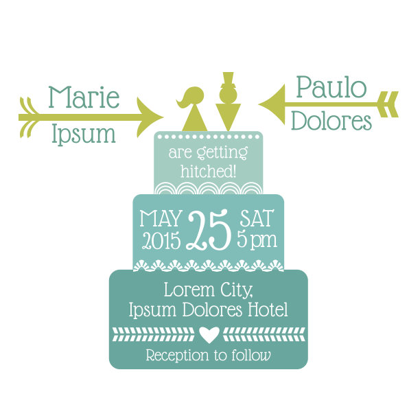 婚礼复古邀请-蛋糕与新娘和新郎图片下载