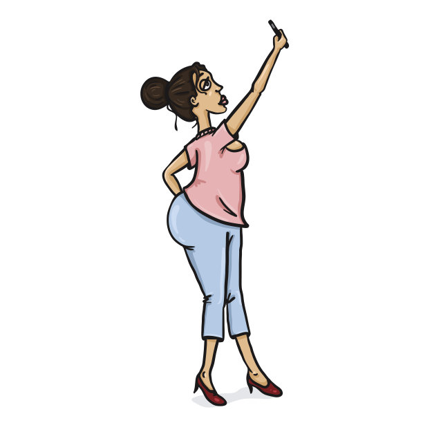 矢量卡通人物-拉丁妇女与手机。图片下载