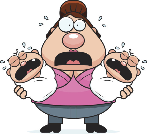 害怕的卡通妈妈和双胞胎图片下载