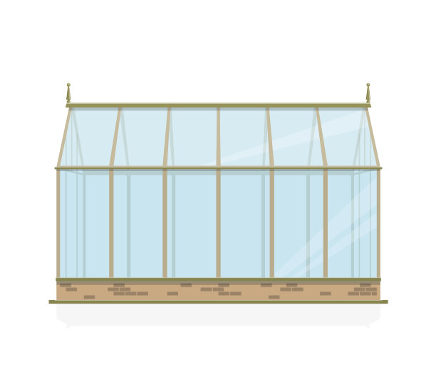 矢量温室玻璃，基础和山墙屋顶，侧视图。图片下载