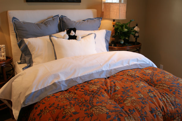 色彩斑斓的床上图片下载