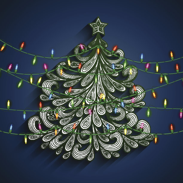 圣诞树上挂着五颜六色的彩灯图片下载