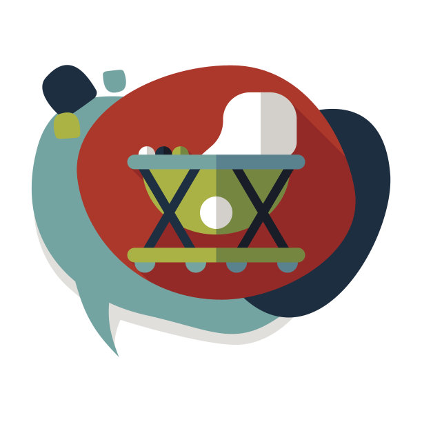 婴儿学步车扁平图标与长影子，eps10图片下载