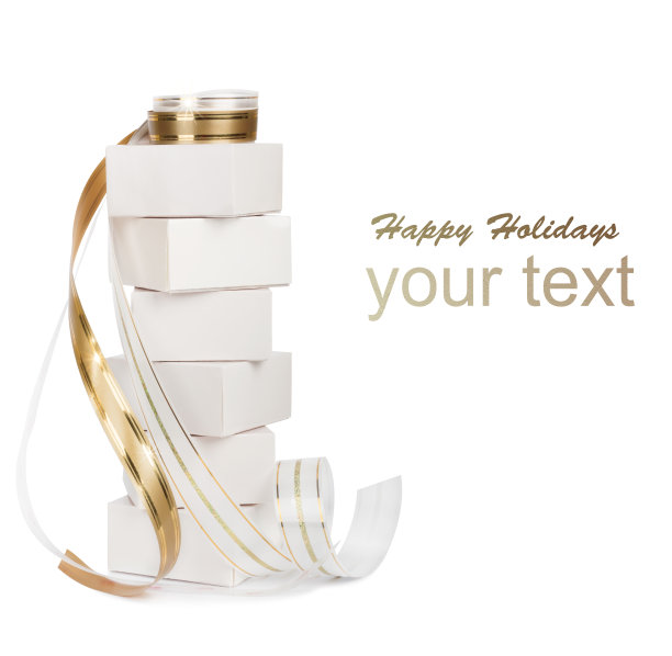 礼盒与金色丝带孤立在白色的背景图片下载