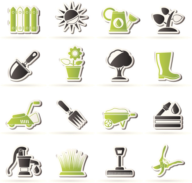 园艺工具和对象图标图片下载