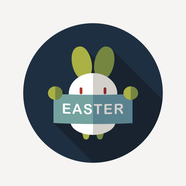 复活节兔子与长影子扁平图标，eps10图片下载