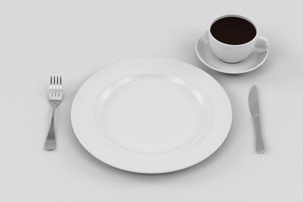 餐盘，刀叉，咖啡杯图片下载