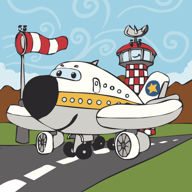 跑道和指挥塔上的有趣飞机图片下载