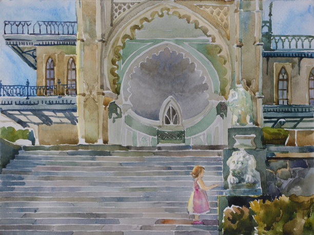 小女孩在摸狮子图片下载