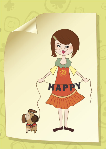 快乐的女孩和可爱的狗图片下载