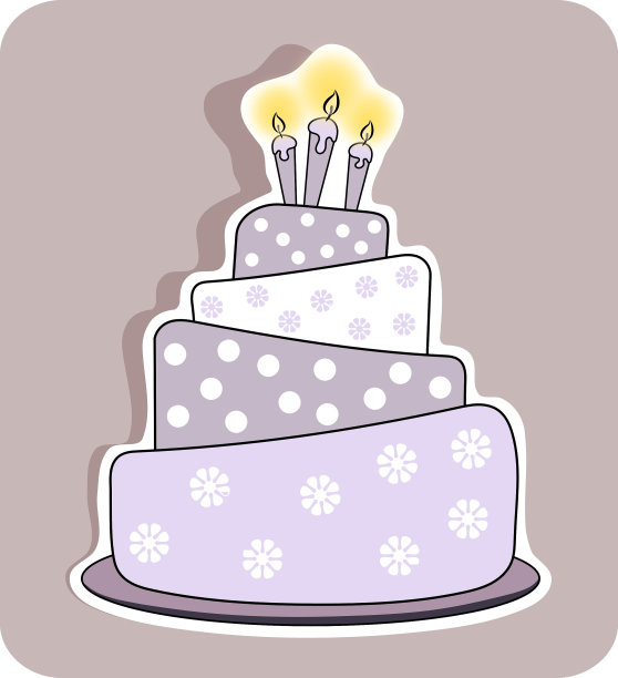 生日蛋糕与三支点燃的蜡烛-孤立图片下载